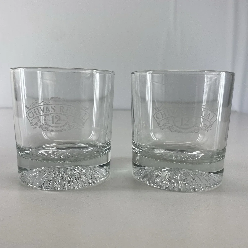 2 Chivas Regal Whisky Aged 12 Years Starburst Bottoms Bar Rocks‎ Glasses